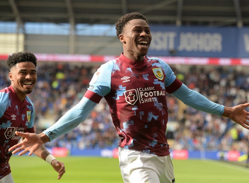Burnley's Nathan Tella celebrates scoring his side's first goal with team-mate Ian Maatsen 

Skybet Championship - Cardiff City v Burnley - Saturday 1st October 2022 - Cardiff City Stadium - Cardiff