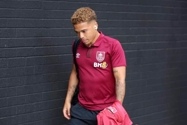 BURNLEY, ENGLAND - AUGUST 11: Manuel Benson of Burnley arrives at the stadium prior to the Premier League match between Burnley FC and Manchester City at Turf Moor on August 11, 2023 in Burnley, England. (Photo by Nathan Stirk/Getty Images)