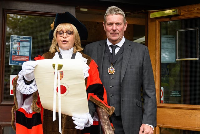 The Mayor of Wyre Councillor Julie Robinson proclaims the King's name and his accession at Wyre Civic Centre. Photo: Kelvin Stuttard