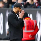 BURNLEY, ENGLAND - MARCH 03: Vincent Kompany, Manager of Burnley looks dejected during the Premier League match between Burnley FC and AFC Bournemouth at Turf Moor on March 03, 2024 in Burnley, England. (Photo by Matt McNulty/Getty Images)