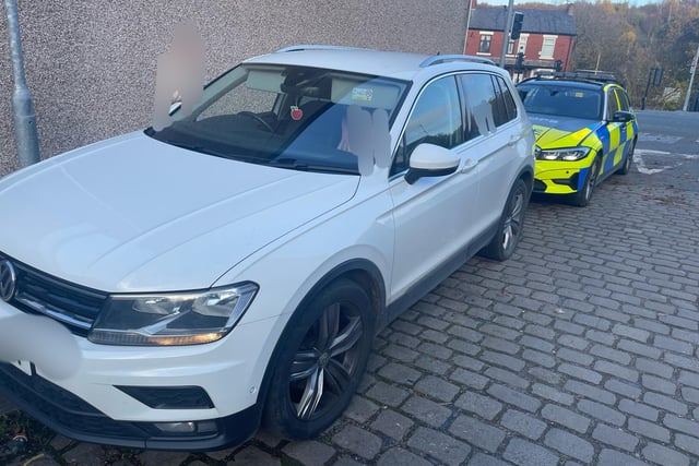 The driver of this VW Tiguan was stopped in Ferguson Street, Darwen.
Checks on the vehicle showed the insurance policy had been cancelled on September 15.
The driver was reported, and six penalty points and a £300 fine are now likely.
