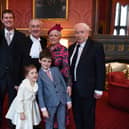 Sir Lindsay Hoyle's daughter Emma, her husband Will, Sir Lindsay, his wife Catherine, and Lord Hoyle. Front row: Mr Speaker's grandchildren (Emma's children) Sophia, now 10, and Austin, now 12, taken at the time of the Queen's Speech in December 2019.