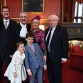 Sir Lindsay Hoyle's daughter Emma, her husband Will, Sir Lindsay, his wife Catherine, and Lord Hoyle. Front row: Mr Speaker's grandchildren (Emma's children) Sophia, now 10, and Austin, now 12, taken at the time of the Queen's Speech in December 2019.
