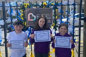Esmae, Oliver and Gracie from Barrowford Primary School were the winners of a competition to design a shed run by housebuilder Northstone