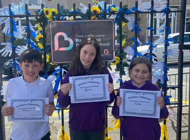 Esmae, Oliver and Gracie from Barrowford Primary School were the winners of a competition to design a shed run by housebuilder Northstone