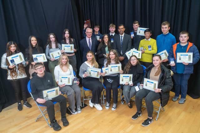 Burnley councillor Afrasiab Anwar was the special guest at Burnley’s Blessed Trinity RC College presentation of awards to year 11 students who left in the summer.