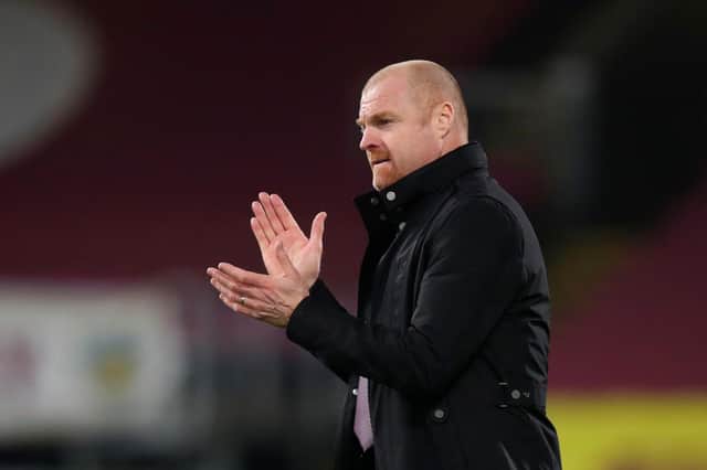 Burnley manager Sean Dyche applauds after the Premier League football match against Aston Villa at Turf Moor, which ended in a 3-2 win for the Clarets.