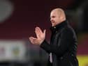 Burnley manager Sean Dyche applauds after the Premier League football match against Aston Villa at Turf Moor, which ended in a 3-2 win for the Clarets.