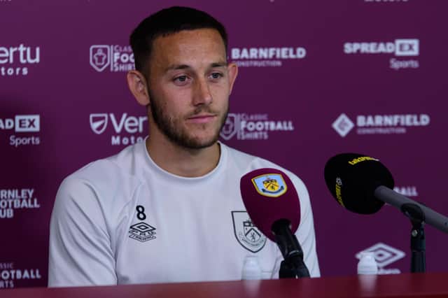 Midfielder Josh Brownhill speaks to the media at the press conference before the opening game against Huddersfield Town at Gawthorpe. Photo: Kelvin Stuttard