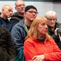 Residents listen as Burnley MP Antony Higginbotham speaks at the meeting in Burnley for victims of the cavity wall insulation scandal. Photo: Kelvin Lister-Stuttard
