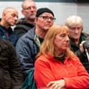 Residents listen as Burnley MP Antony Higginbotham speaks at the meeting in Burnley for victims of the cavity wall insulation scandal. Photo: Kelvin Lister-Stuttard