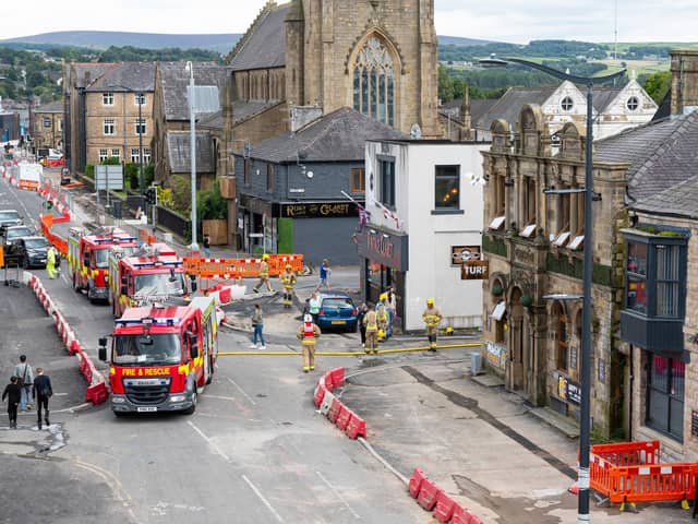 Fire crews attend the scene of a fire at The Turf pub on Yorkshire Street, Burnley. Photo: Kelvin Lister-Stuttard
