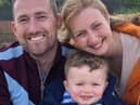 Mark Harrison, who died from bowel cancer last year, with his wife Lindsey and their little boy Joshua