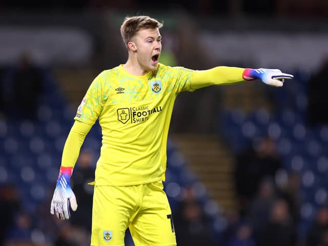 BURNLEY, ENGLAND - NOVEMBER 08: Bailey Peacock-Farrell of Burnley during the Carabao Cup Third Round match between Burnley and Crawley Town at Turf Moor on November 08, 2022 in Burnley, England. (Photo by Alex Livesey/Getty Images)