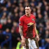 Phil Jones of Manchester United covered in mud during the FA Cup Fourth Round match between Tranmere Rovers and Manchester United, (Photo by Gareth Copley/Getty Images)