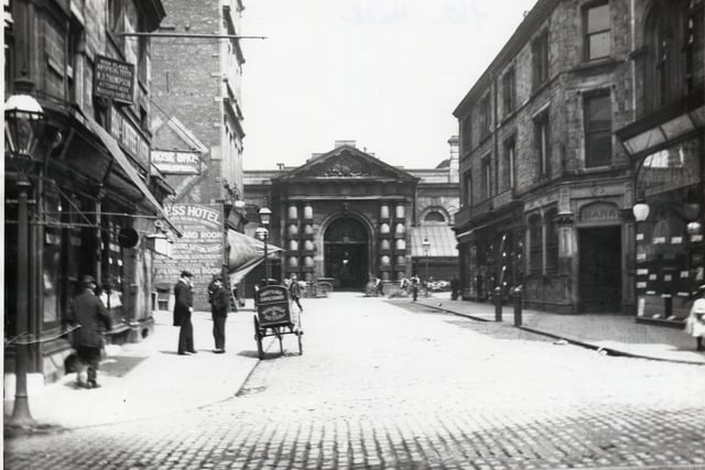 This is Chancery Street with the Empress Hotel, left, and the main entrance to the Market Hall of 1870, in the centre of the picture. The Empress, a fine building was lost in the town centre redevelopment of the 1960’s and 1970’s though, briefly, it was replaced by a new building, the Empress Grill