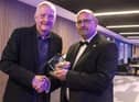 Snooker legend Steve Davis with Burnley volunteer Phil Chamberlain