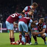 BURNLEY, ENGLAND - DECEMBER 02: Jacob Bruun Larsen of Burnley celebrates with teammates after scoring the team's second goal during the Premier League match between Burnley FC and Sheffield United at Turf Moor on December 02, 2023 in Burnley, England. (Photo by Nathan Stirk/Getty Images)