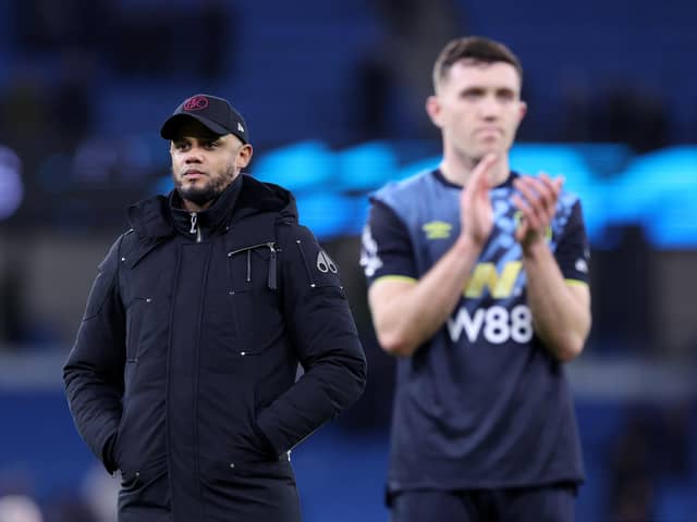 MANCHESTER, ENGLAND - JANUARY 31: Vincent Kompany, Manager of Burnley, looks on after the team's defeat in the Premier League match between Manchester City and Burnley FC at Etihad Stadium on January 31, 2024 in Manchester, England. (Photo by Alex Livesey/Getty Images)