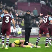 LONDON, ENGLAND - MARCH 10: Vincent Kompany, Manager of Burnley, reacts during the Premier League match between West Ham United and Burnley FC at the London Stadium on March 10, 2024 in London, England. (Photo by Justin Setterfield/Getty Images)
