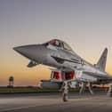 The first of the Warton made Typhoons has been handed over to Qatar. Here the aircraft is seen in its Qatari coulours