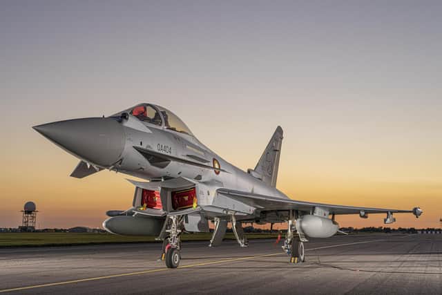 The first of the Warton made Typhoons has been handed over to Qatar. Here the aircraft is seen in its Qatari coulours