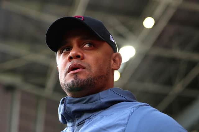 BRENTFORD, ENGLAND - OCTOBER 21: Vincent Kompany, Manager of Burnley, looks on prior to the Premier League match between Brentford FC and Burnley FC at Gtech Community Stadium on October 21, 2023 in Brentford, England. (Photo by Tom Dulat/Getty Images)