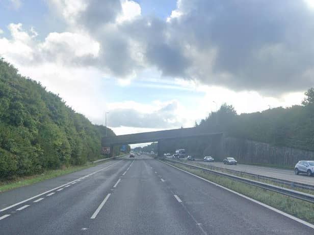 A vehicle caught fire on the M65 between junctions 9 and 8 near Burnley (Credit: Google)