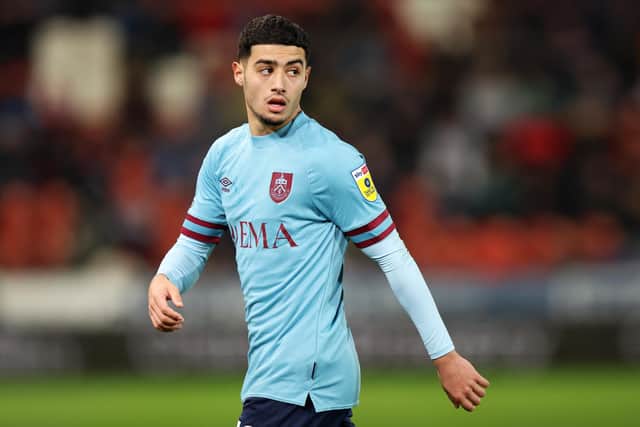 ROTHERHAM, ENGLAND - APRIL 18: Anass Zaroury of Burnley looks on during the Sky Bet Championship match between Rotherham United and Burnley at AESSEAL New York Stadium on April 18, 2023 in Rotherham, England. (Photo by Matt McNulty/Getty Images)