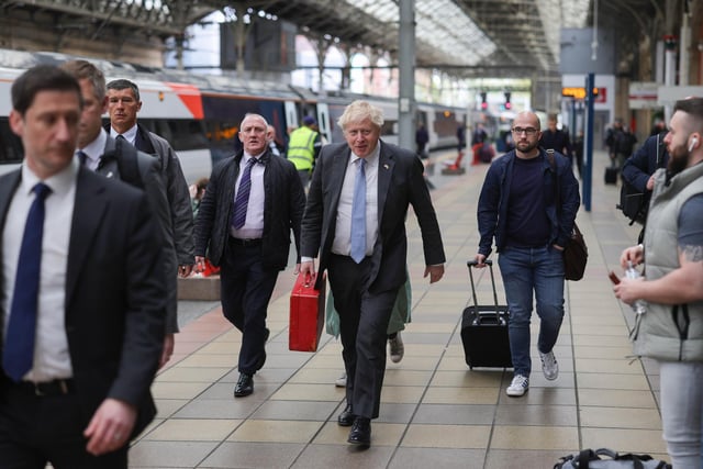 Boris Johnson at Preston train station. Picture by Andrew Parsons CCHQ / Parsons Media