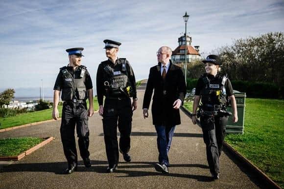 Police and Crime Commissioner Andrew Snowden on a walkabout with police officers