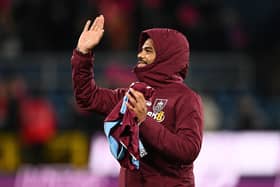 BURNLEY, ENGLAND - DECEMBER 16: Lyle Foster of Burnley waves to the crowd prior to the Premier League match between Burnley FC and Everton FC at Turf Moor on December 16, 2023 in Burnley, England. (Photo by Gareth Copley/Getty Images)