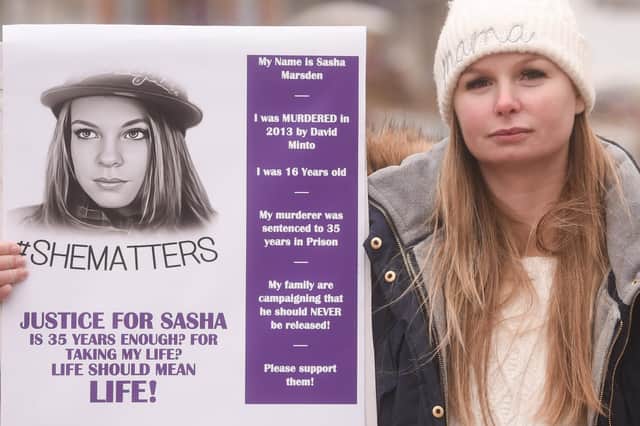 Family and friends of Sasha Marsden demonstrate in St John's Square on the 10 year anniverasry of her murder. Pictured is her sister Katie Brett.