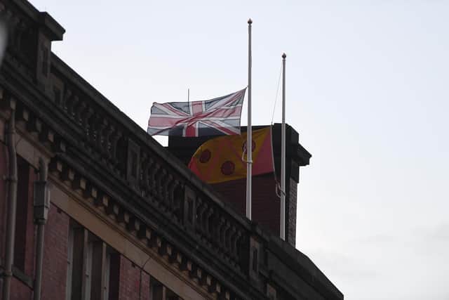 The flag was lowered to half-mast at Preston County Hall following the announcement Her Majesty The Queen had died