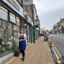 Amanda Hanson outside her shop, Sweet William florist in Burnley's Standish Street. Amanda and other traders claim their trade has been severely affected by roadworks to repair the Curzon Street bridge and also work that is taking place on the new Pioneer Place development