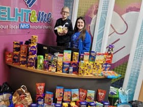 George Greenwood with just some of the Easter eggs and goodies he collected for children spending Easter in hospital in Blackburn and Burnley
