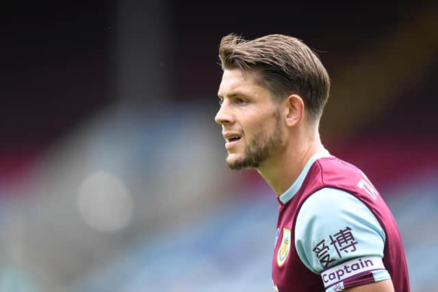 James Tarkowski of Burnley looks on during the Premier League match between Burnley FC and Sheffield United at Turf Moor on July 05, 2020.