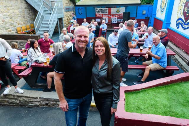 Former Burnley boss Sean Dyche with Landlady Justine Lorriman at the Royal Dyche as the former Clarets manager made an appearance. Photo: Kelvin Stuttard