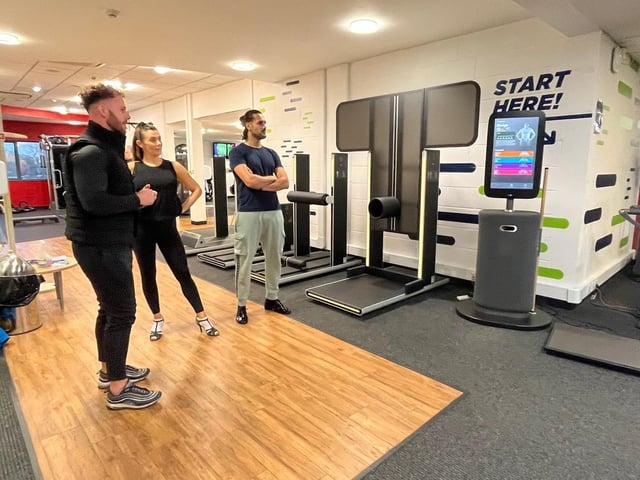 Kym Marsh and Graziano Di Prima visited Blackpool Sports Centre (Nov 17). Graziano had a go on the new EGYM equipment in the fitness studio with help from one of the trainers.