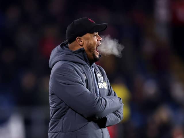BURNLEY, ENGLAND - DECEMBER 02: Vincent Kompany, Manager of Burnley, gives the team instructions during the Premier League match between Burnley FC and Sheffield United at Turf Moor on December 02, 2023 in Burnley, England. (Photo by Nathan Stirk/Getty Images)