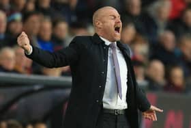 Burnley's English manager Sean Dyche gestures on the touchline during the English Premier League football match between Burnley and Everton at Turf Moor in Burnley, north west England on April 6, 2022.