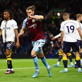 BURNLEY, ENGLAND - APRIL 06: Jay Rodriguez of Burnley celebrates after scoring their team's second goal during the Premier League match between Burnley and Everton at Turf Moor on April 06, 2022 in Burnley, England. (Photo by Clive Brunskill/Getty Images)