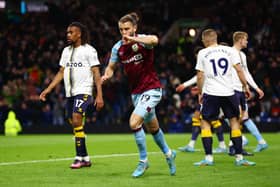BURNLEY, ENGLAND - APRIL 06: Jay Rodriguez of Burnley celebrates after scoring their team's second goal during the Premier League match between Burnley and Everton at Turf Moor on April 06, 2022 in Burnley, England. (Photo by Clive Brunskill/Getty Images)