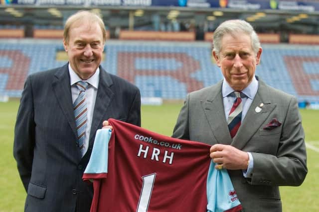 King Charles with former Burnley FC chairman Barry Kilby. (Photo by Arthur Edwards/WPA Pool/Getty Images)
