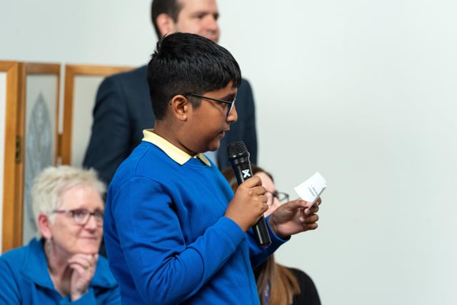 A pupil from St Peter's CE Primary School asks a question. Photo: Kelvin Lister-Stuttard