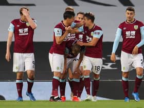 Burnley celebrate Ashley Westwood's opener in their 2-0 win over Fulham in May.
