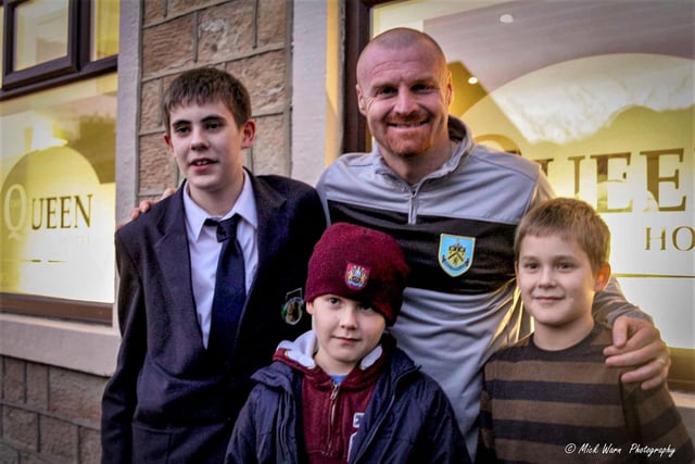 Sean Dyche with young fans at the opening of The Queen Hotel, Cliviger in 2012