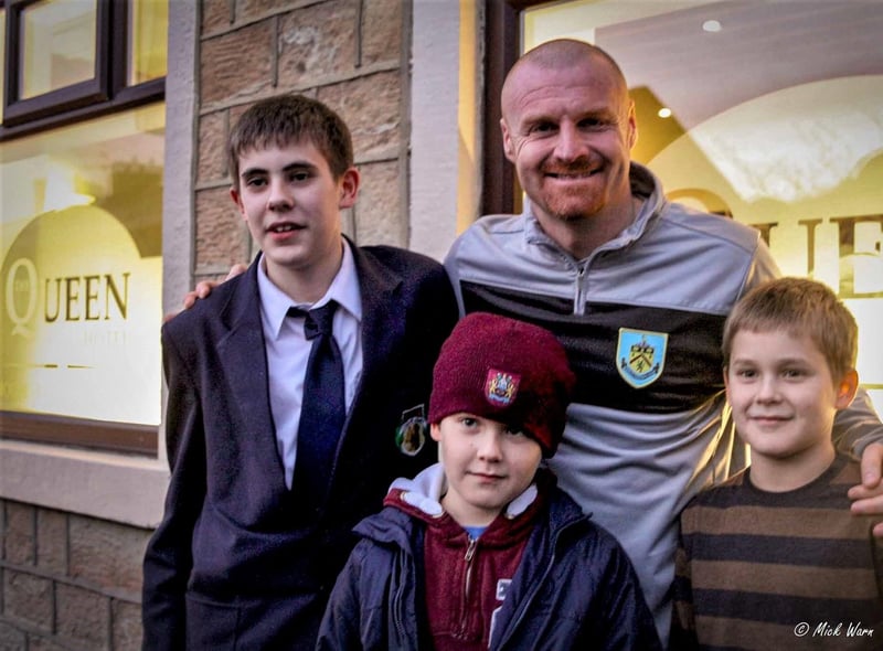 Sean Dyche with young fans at the opening of The Queen Hotel, Cliviger in 2012