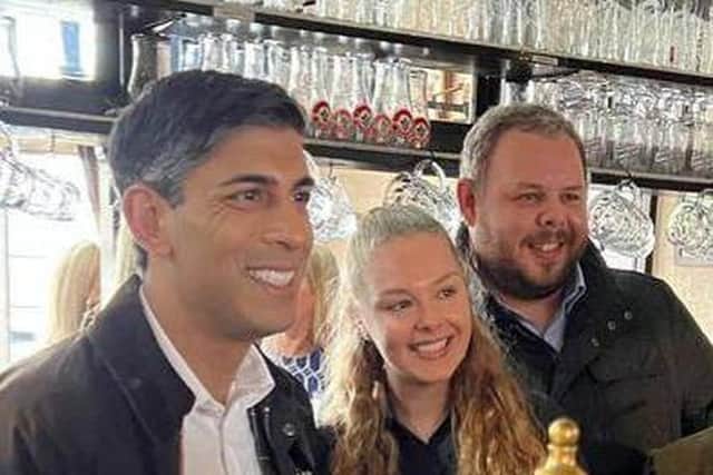 Prime Minister Rishi Sunak with Burnley MP Antony Higginbotham at the Crooked Billet in Worsthorne.