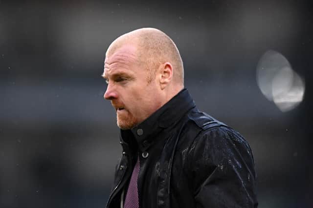 Sean Dyche, manager of Burnley, looks on during the Premier League match between Burnley and Brighton & Hove Albion at Turf Moor on February 06, 2021 in Burnley.